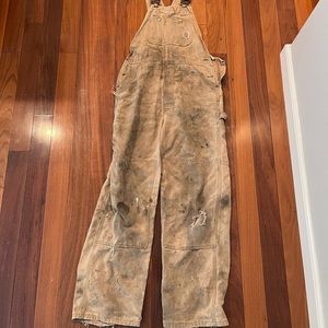 Vintage Carhartt Union USA Overalls Lined Duck Bib Double Knee R02 BRN Sz 34X32